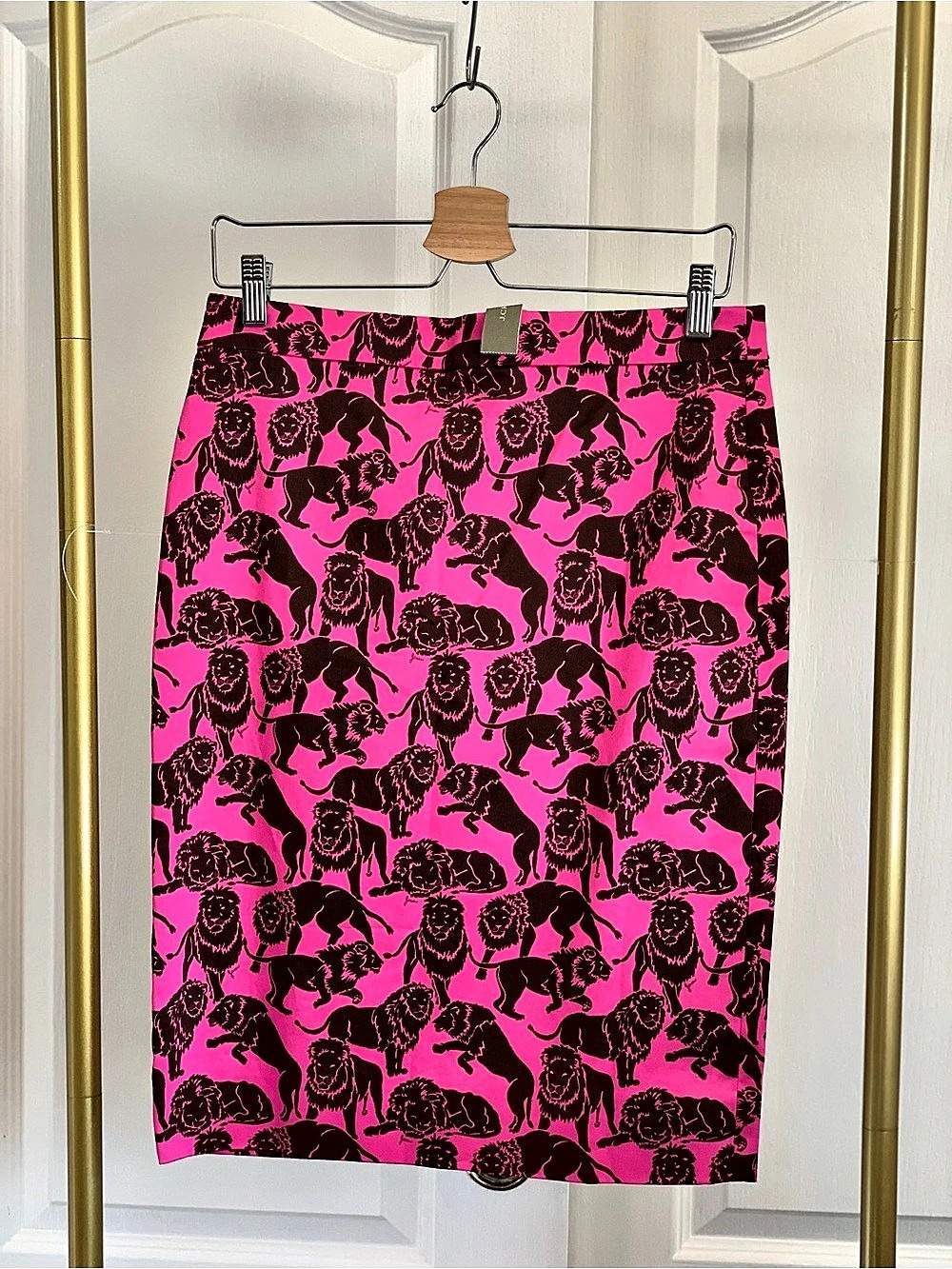 J.Crew Safari Lion Print Pencil Skirt in Pink and Brown Size 6 NWT